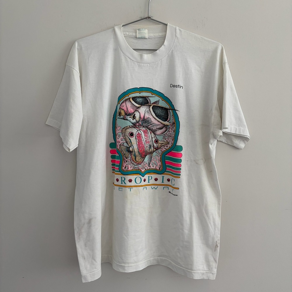 Vintage Mango Tree Destin Florida Tropic Get Away Fish Graphic T Shirt XL White